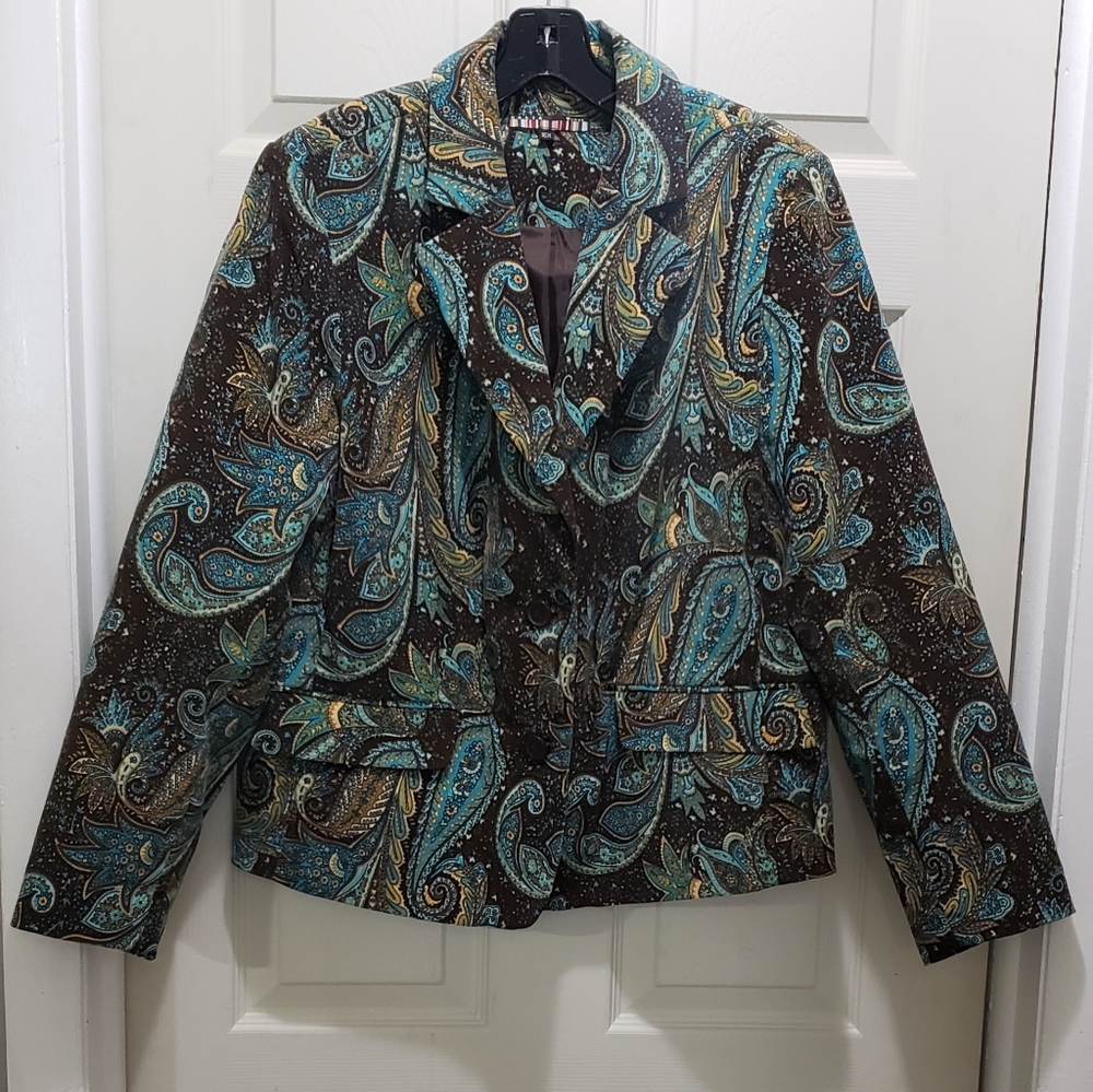 Dalia Multi Color Paisley Print Button Blazer